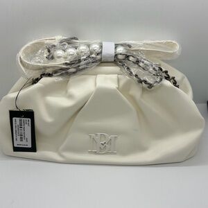 Badgley Mischka Cream Clutch with Pearl Chain Detail